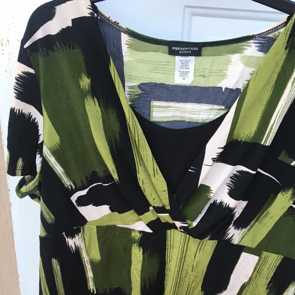 Green/ Black V-Neck Blouse
